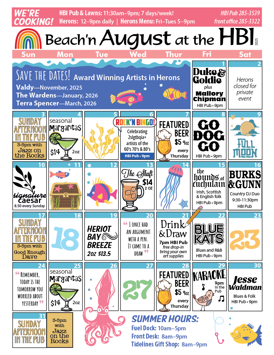 HBI Calendar of events for August, 2025