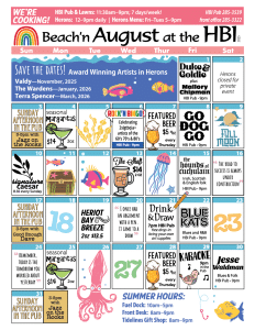 HBI Calendar of events for August, 2025