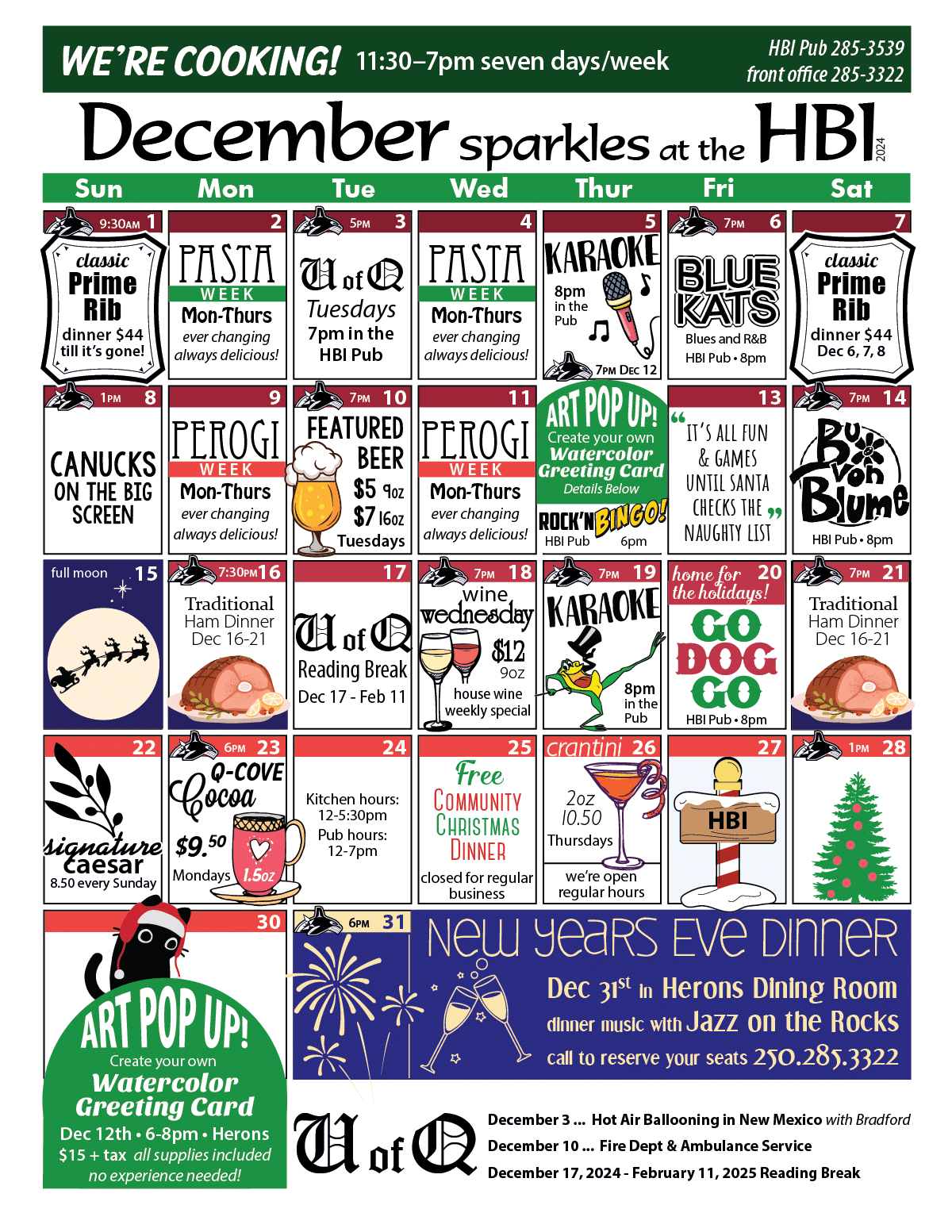 HBI Calendar of events for December, 2024