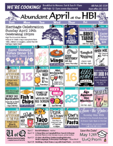 HBI Calendar of events for April 2026
