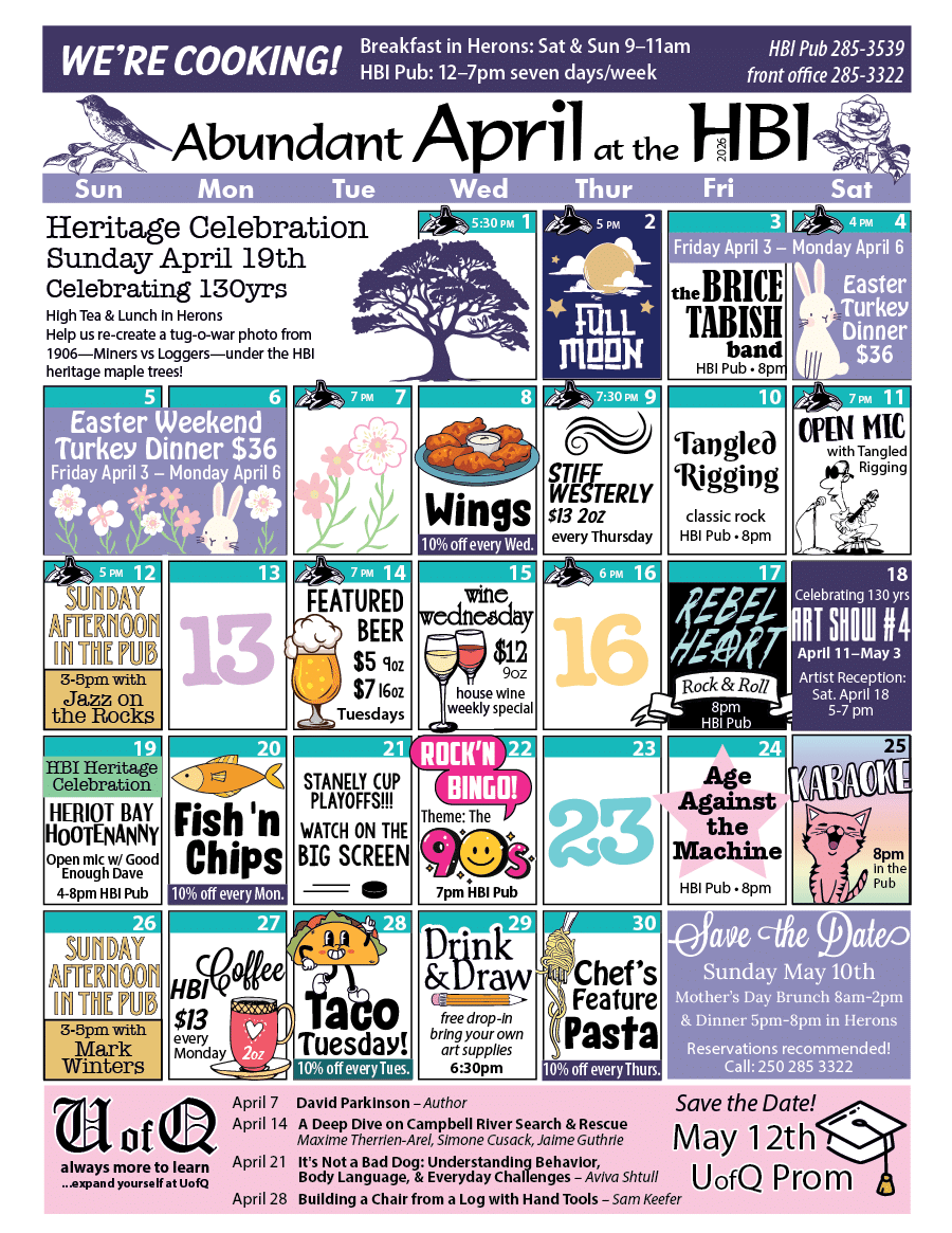 HBI Calendar of events for April 2026