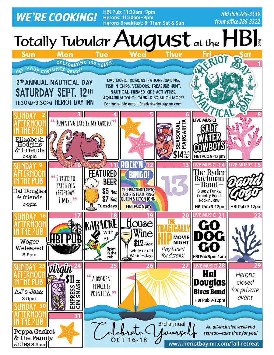 HBI Calendar of events for August 2026