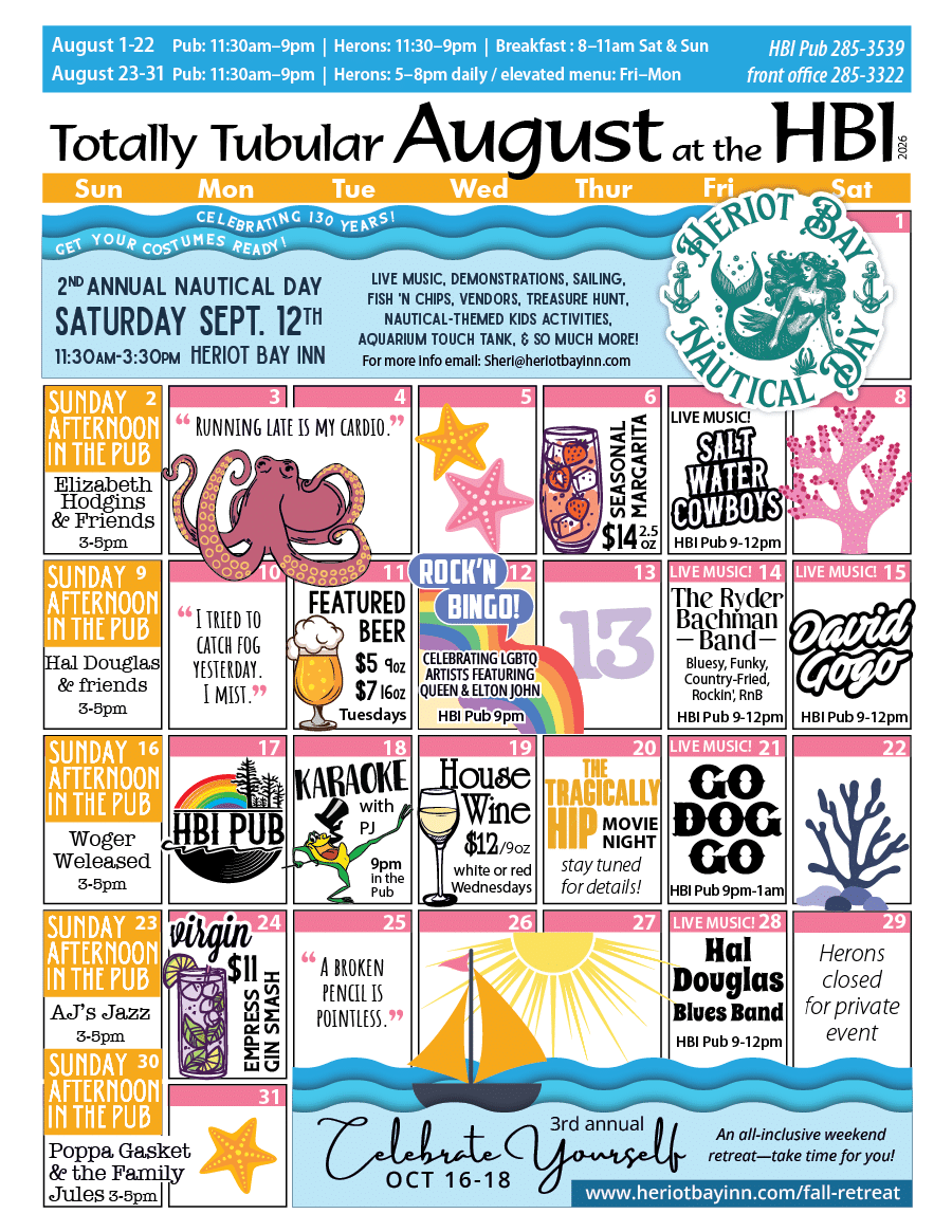 HBI Calendar of events for August 2026