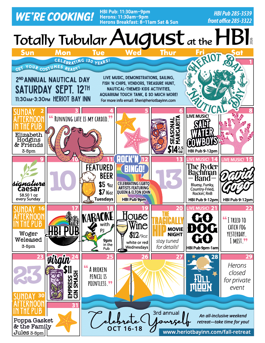 HBI Calendar of events for August 2026