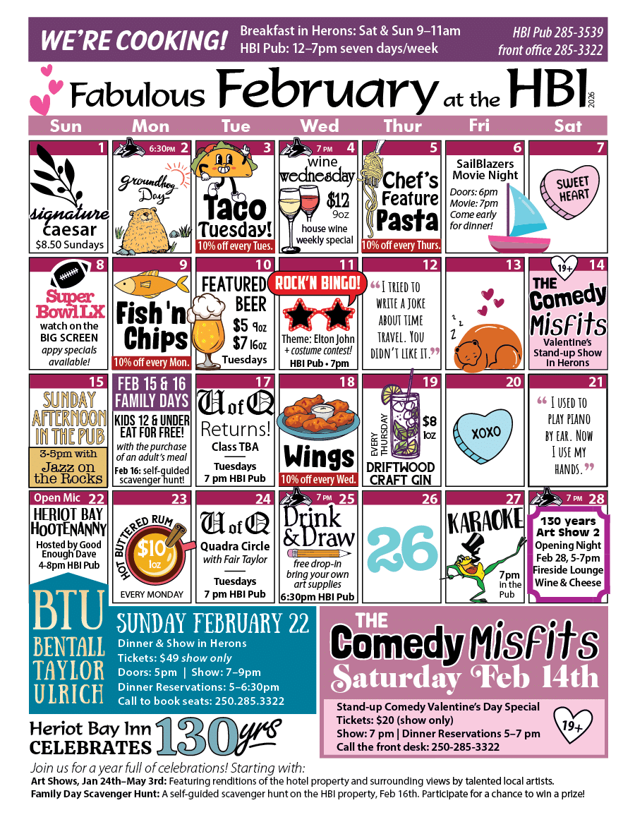 HBI Calendar of events for February 2026