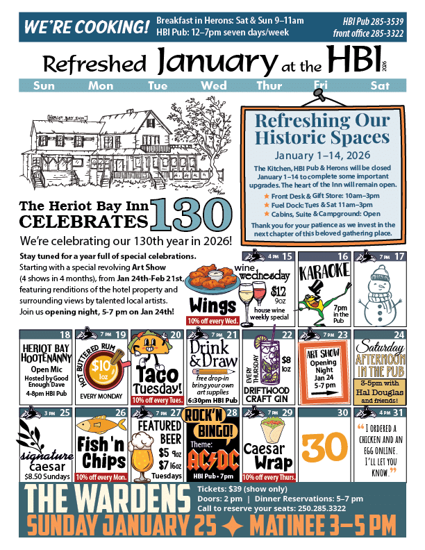 HBI Calendar of events for January 2026