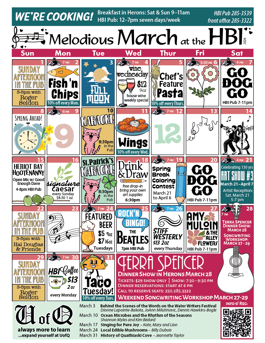 HBI Calendar of events for March 2026