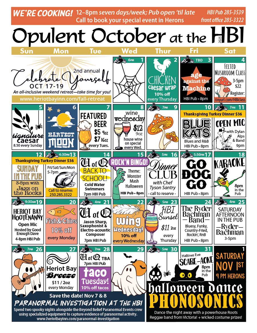 HBI Calendar of events for October, 2025
