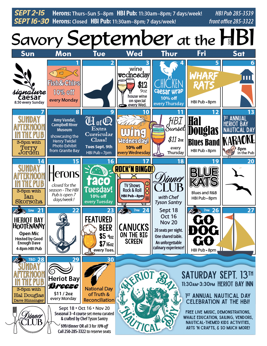 HBI Calendar of events for September, 2025