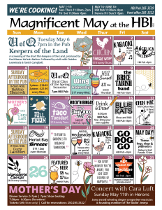 HBI Calendar of events for May, 2025