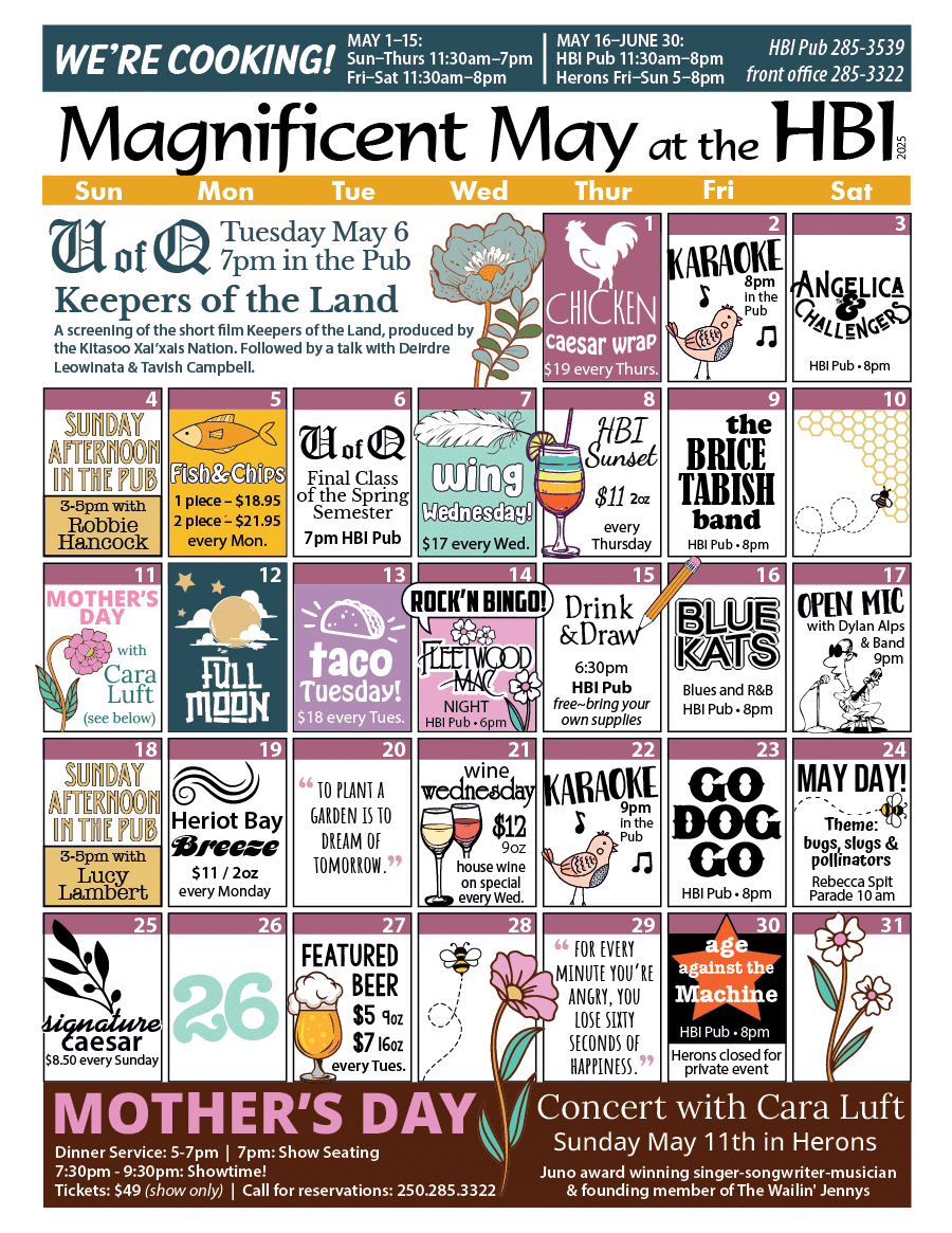 HBI Calendar of events for May, 2025