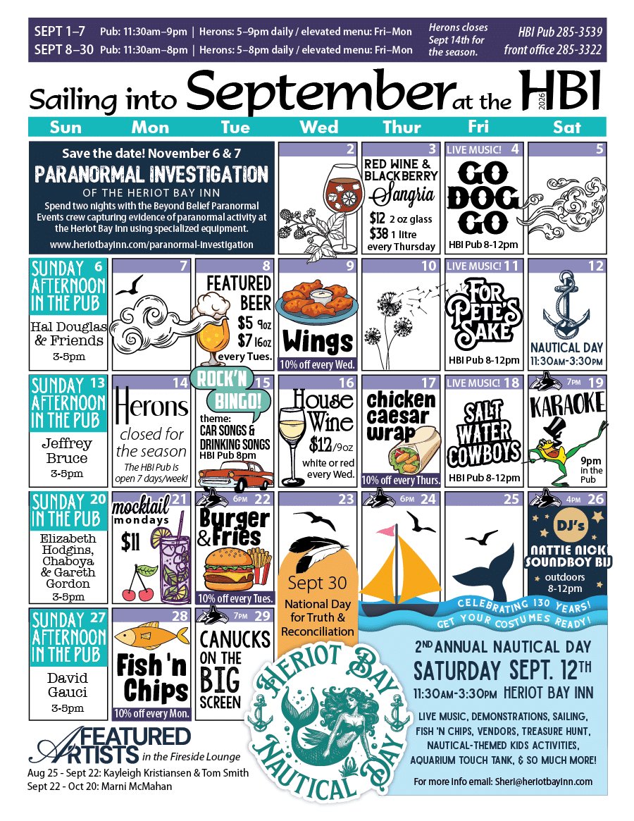 HBI Calendar of events for September 2026