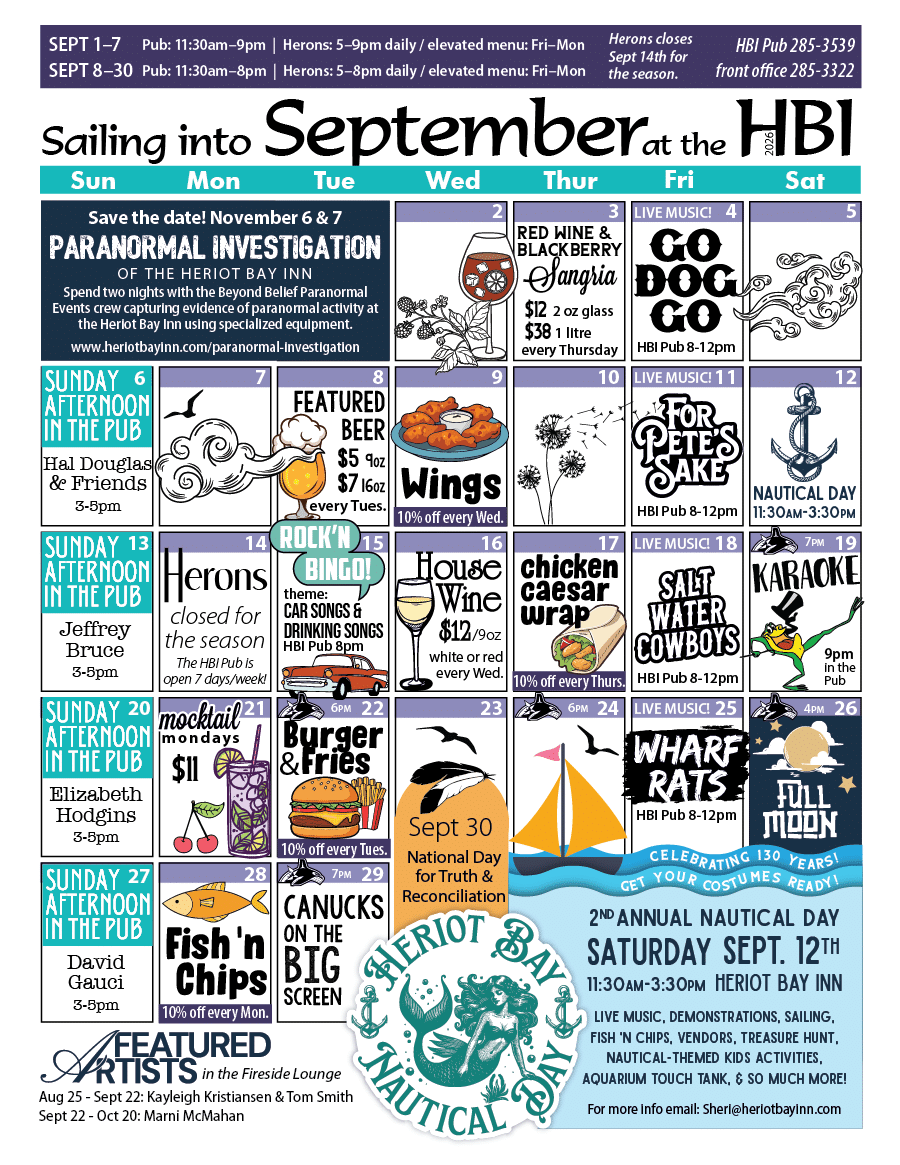 HBI Calendar of events for September 2026