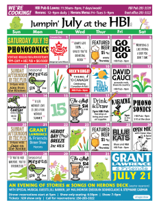 HBI Calendar of events for July, 2025
