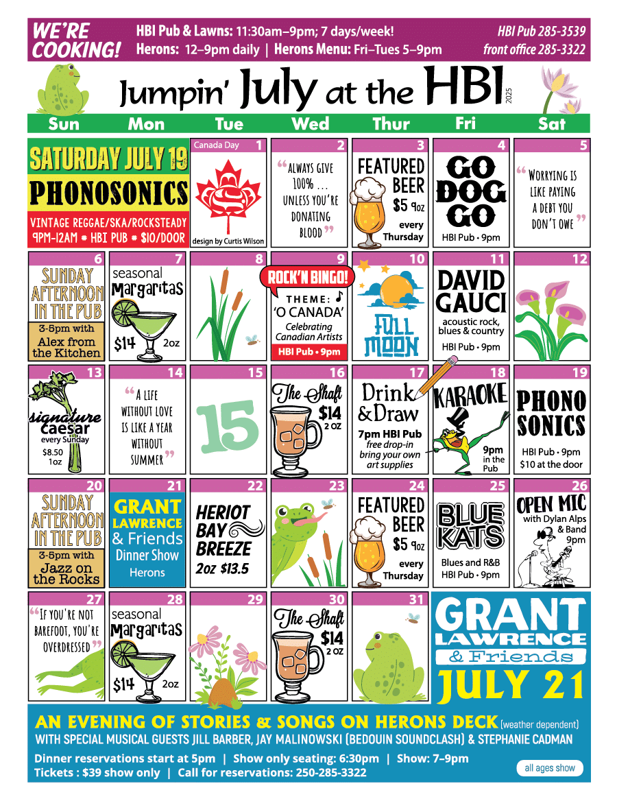 HBI Calendar of events for July, 2025