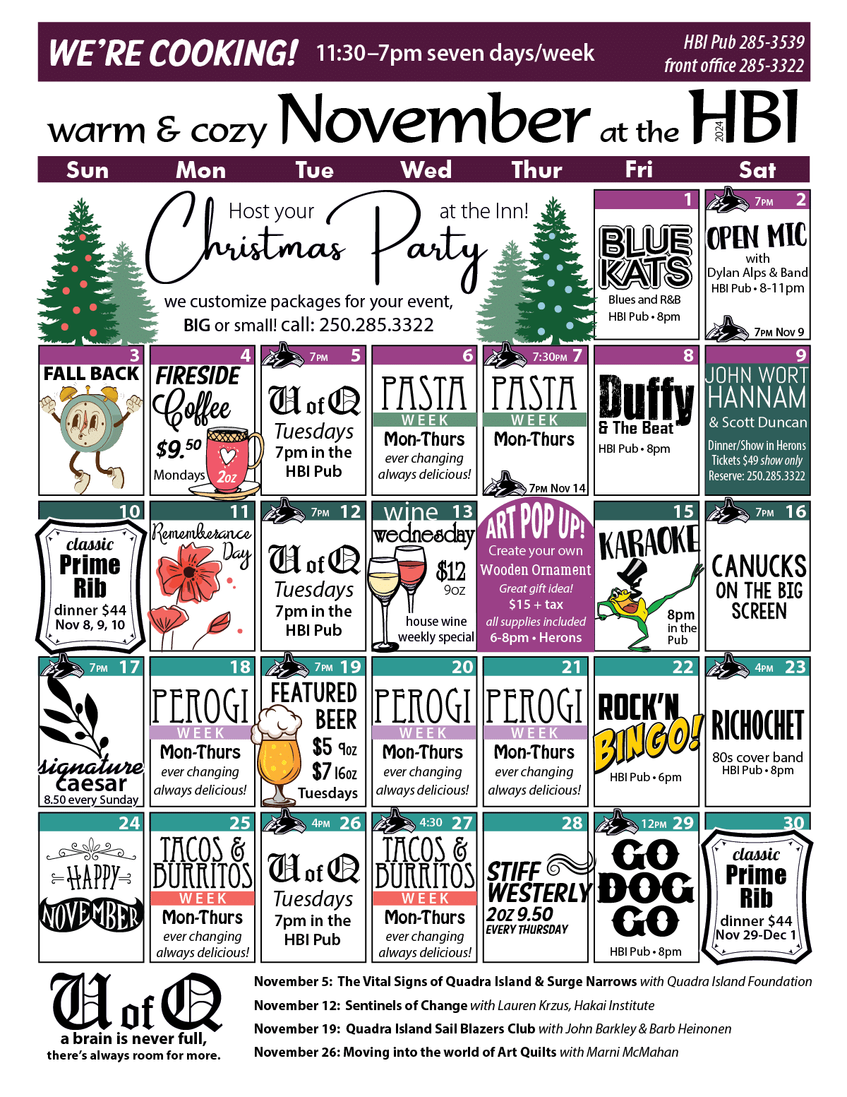 HBI Calendar of events for November, 2024