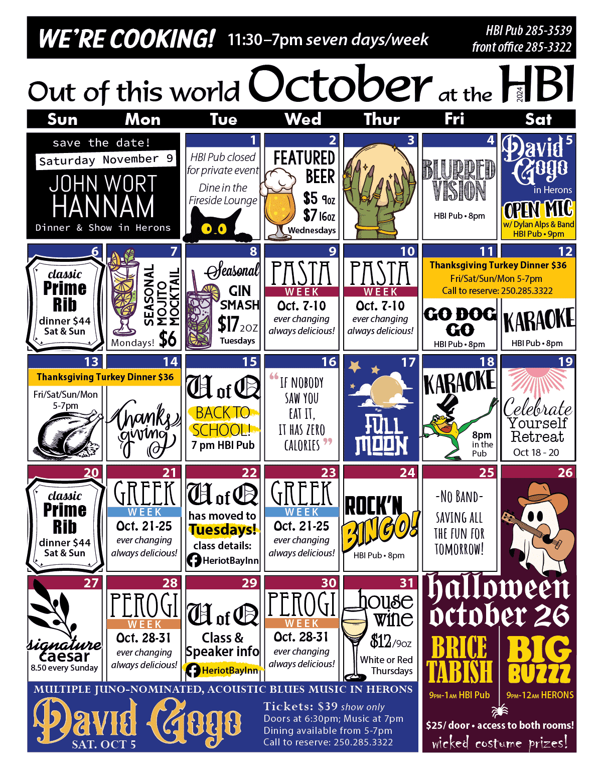 HBI Calendar of events for October, 2024