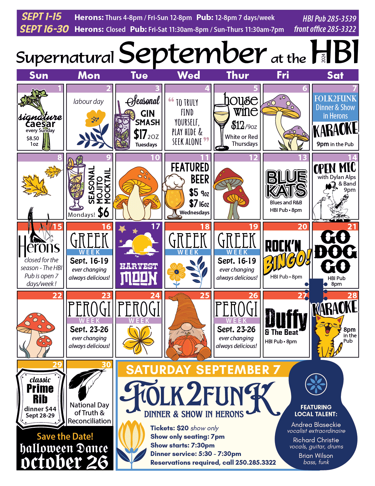 HBI Calendar of events for September, 2024